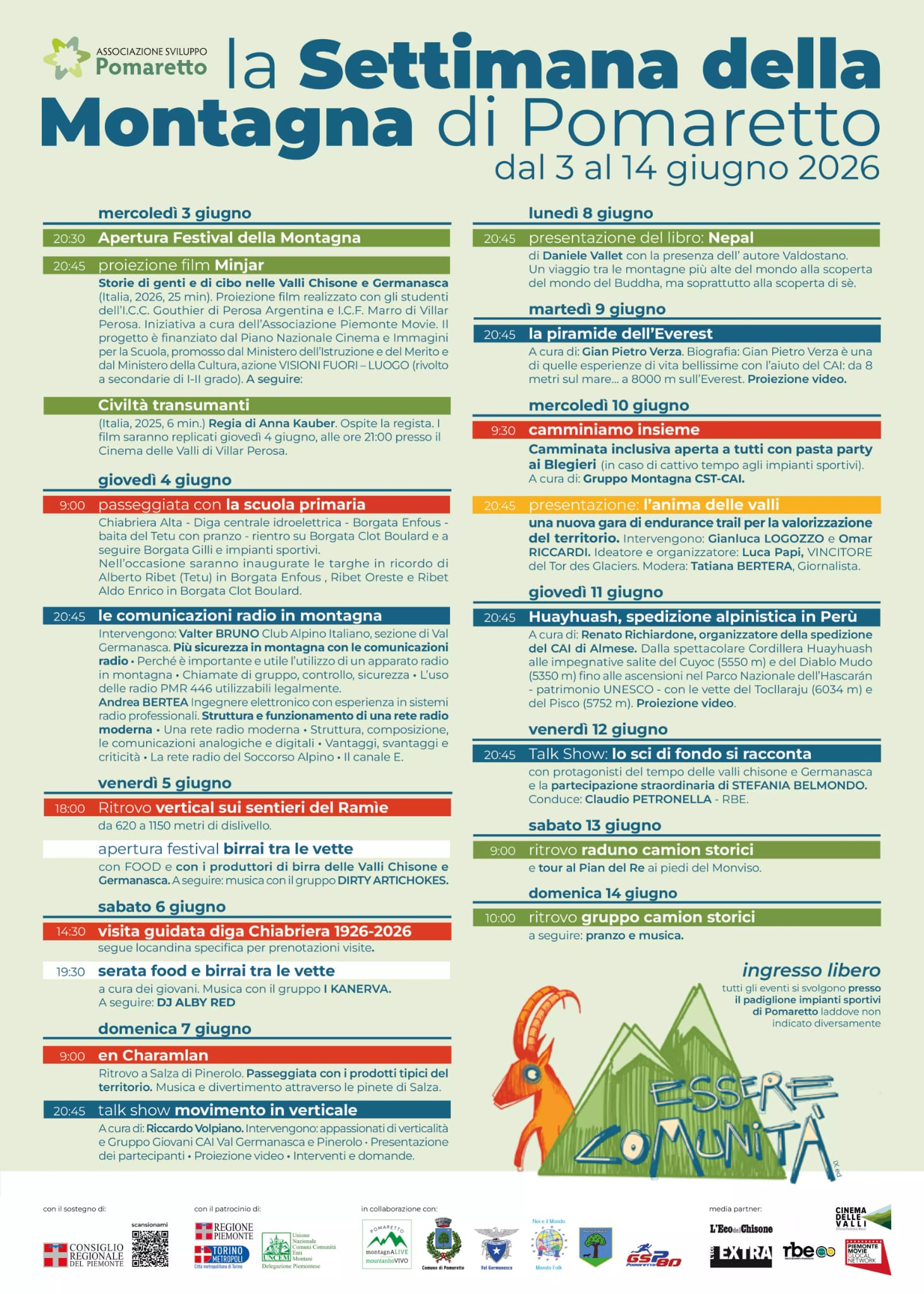 Settimana della Montagna di Pomaretto 2026: comunità e cultura